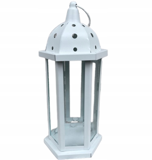 LATARNIA LAMPION BIAŁY METALOWY PREZENT
