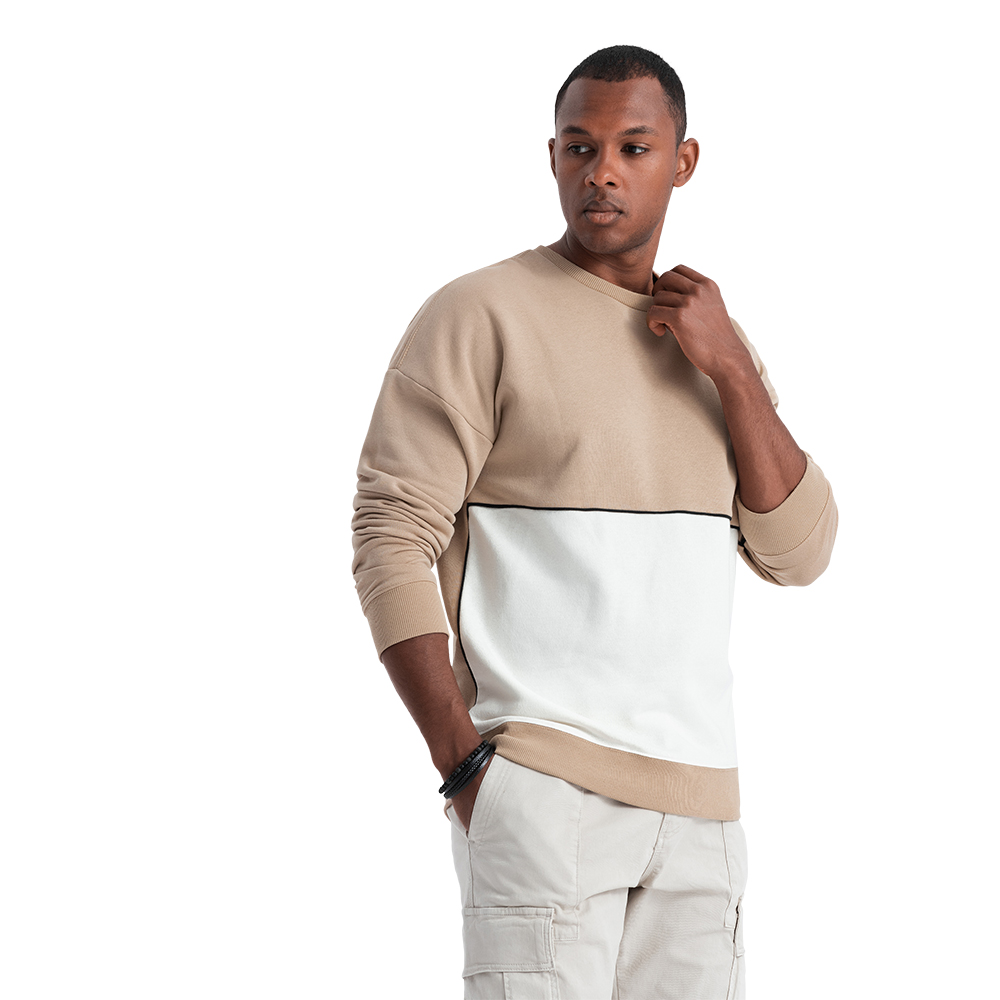 Pánská mikina Oversize s kontrastním barevným provedením béžová V2 B1673 S