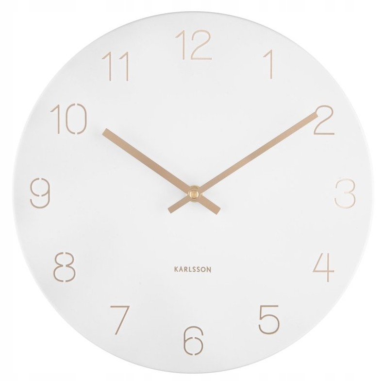 Bílé nástěnné hodiny do obývacího pokoje na baterie Charm Engraved Numbers