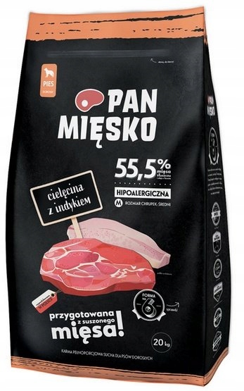Levně Pan Mięsko Suché Krmivo pro psy telecí a krůta chipsy M 20 kg