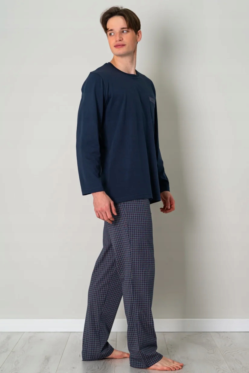 Pánské pyžamo Muzzy s kapsou, dlouhý rukáv, kalhoty bavlna 100% grafit vel M