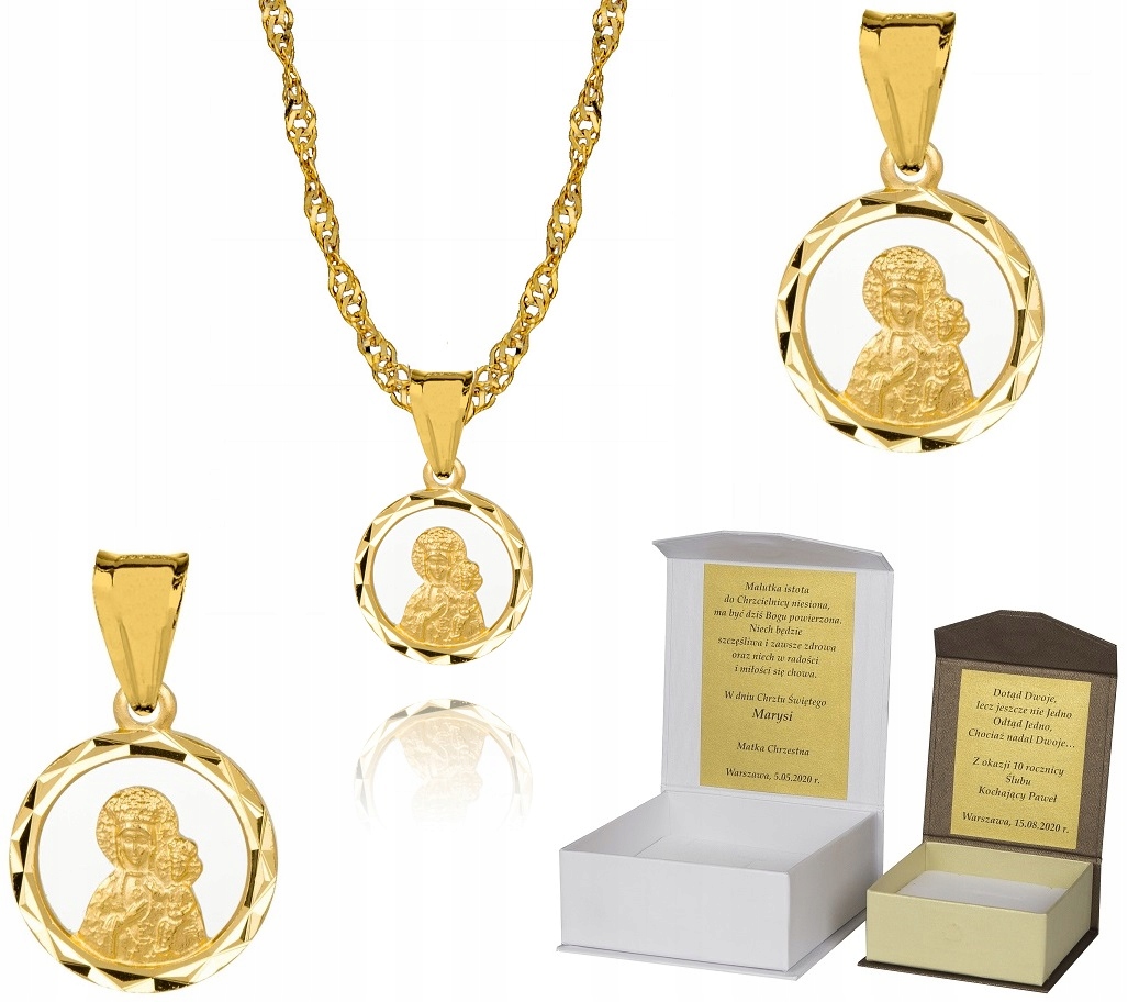 Zlatý řetízek stříbro pozlacený medailon Matka Boží 55 cm Dedikace S3M25