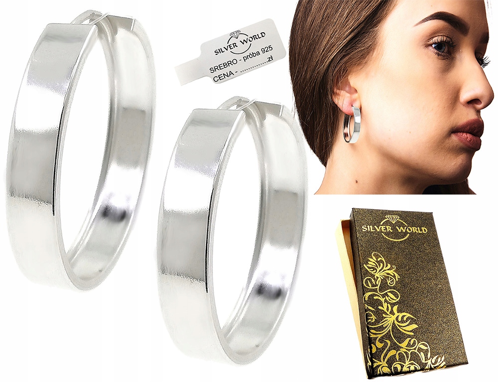 

Modne Kolczyki Srebrne Kółka Koła Szerokie .3 cm