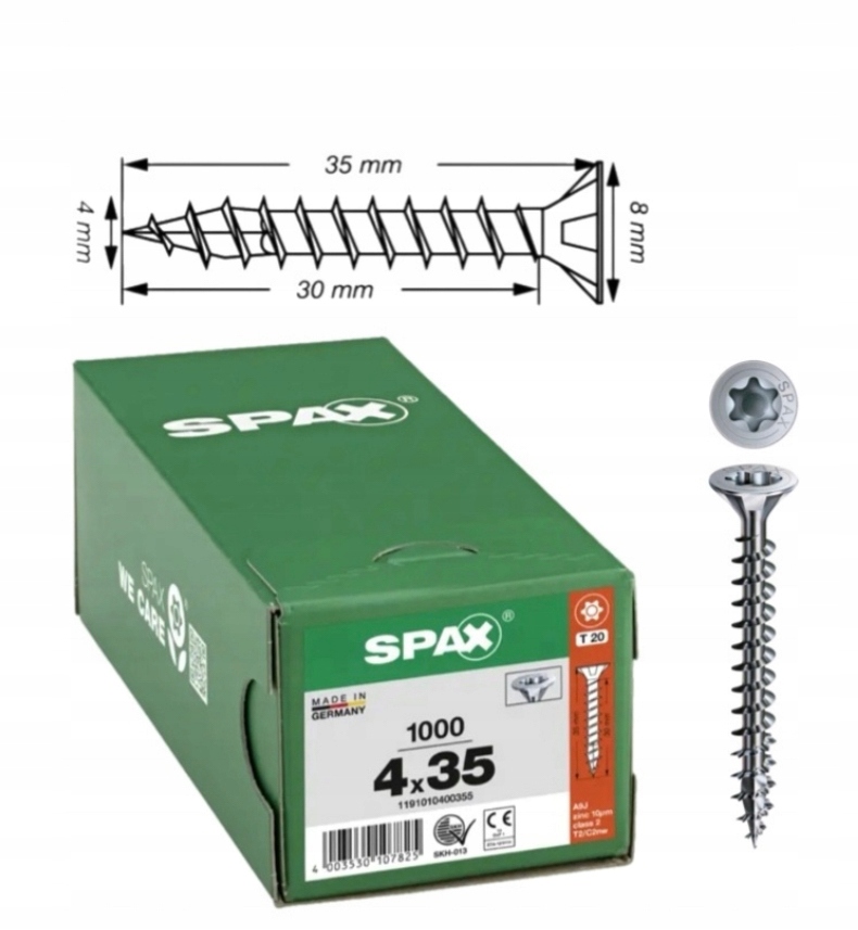 Wkręt uniwersalny do drewna spax 4 x 35 Wirox Tx 1000 szt