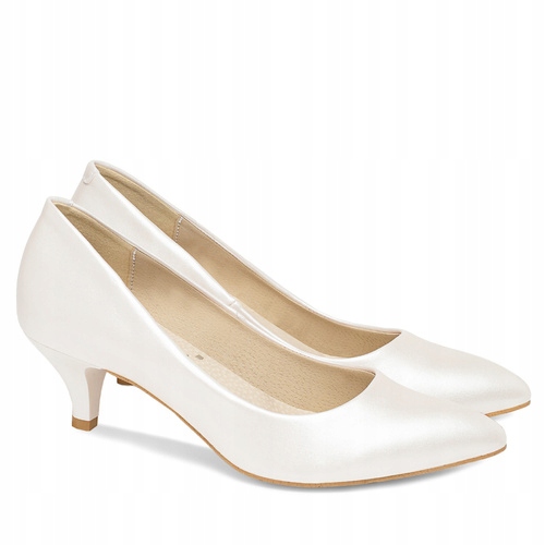 Brilu Polskie Ślubne Perłowe Szpilki Na Niskim Obcasie Elodie Ivory 38