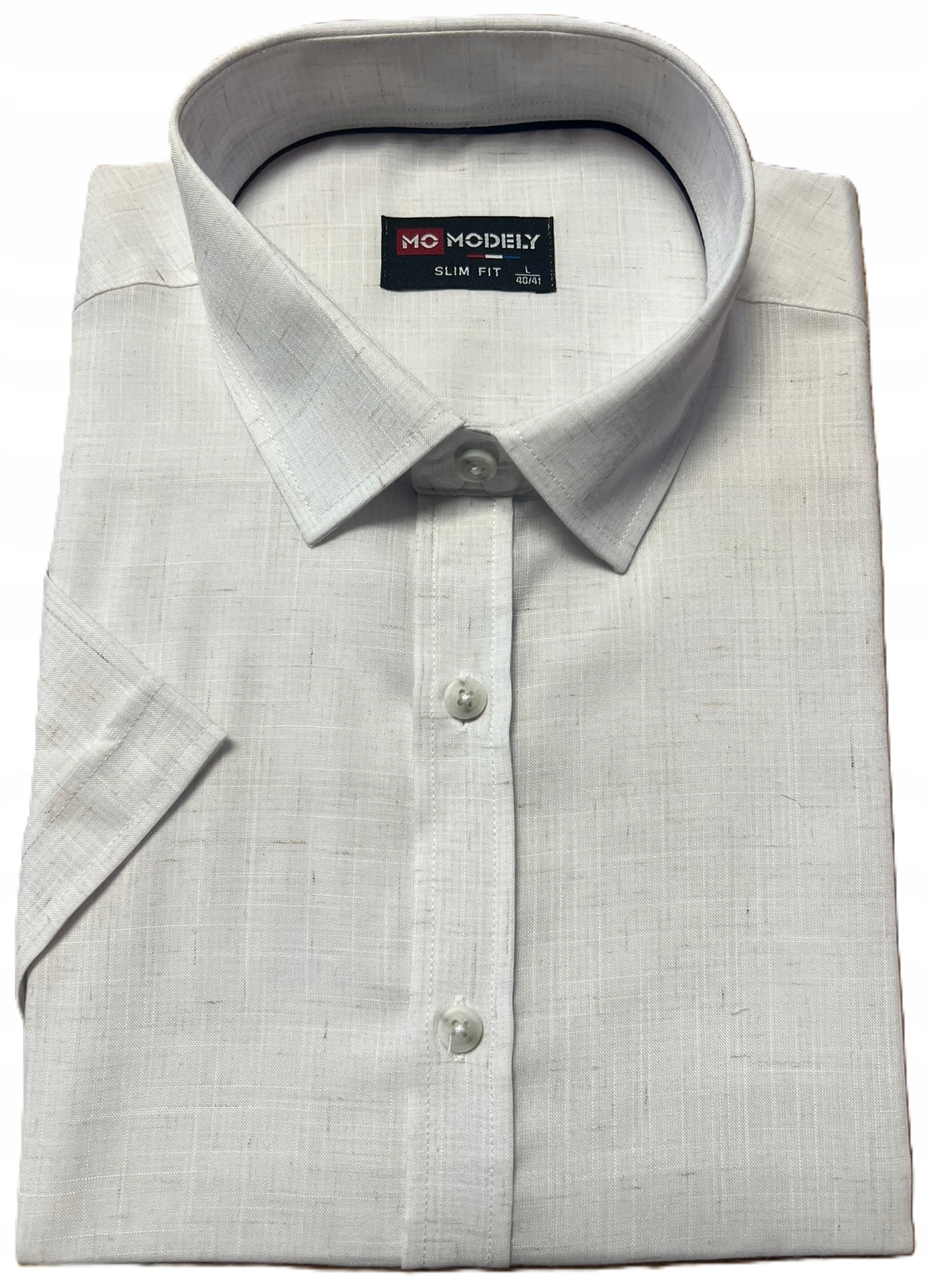 Pánská košile Modely 2635 Béžová Ecru kostkovaný efekt SlimFit L 40/41 kr. rukáv