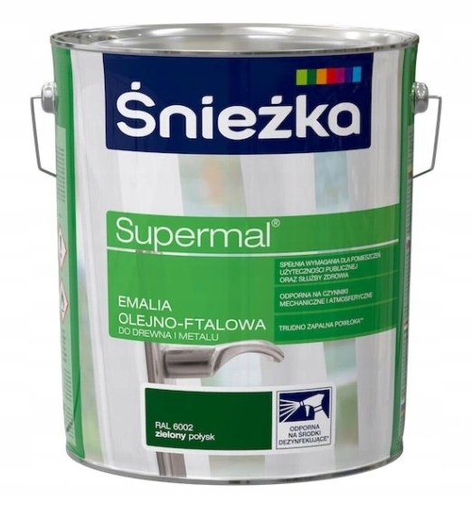 Śnieżka Supermal Emalia Olejovo-ftalová Zelená Ral 6002 Lesk 10L