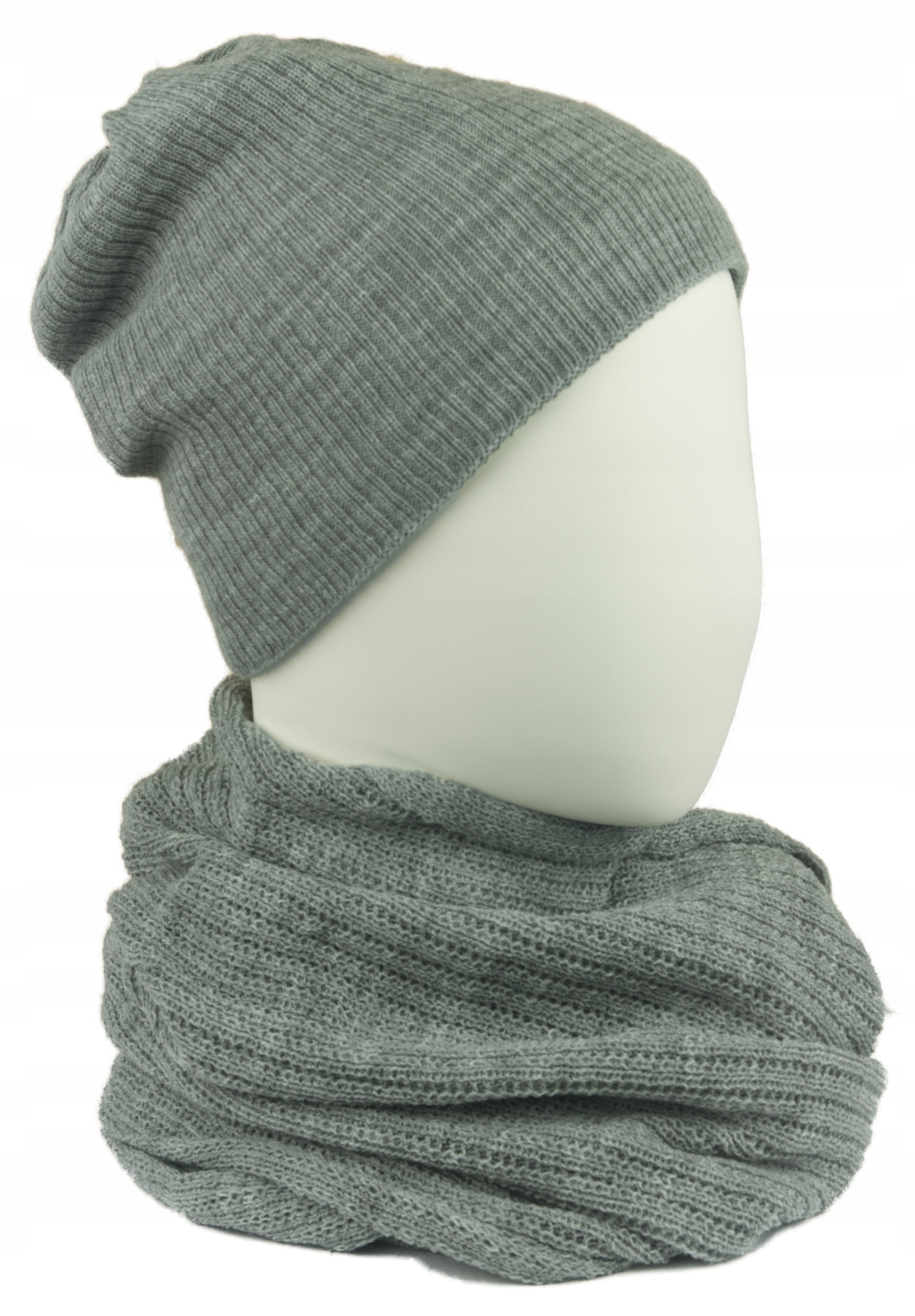 Komplet szalik KOMIN i CZAPKA na polarze SZARY