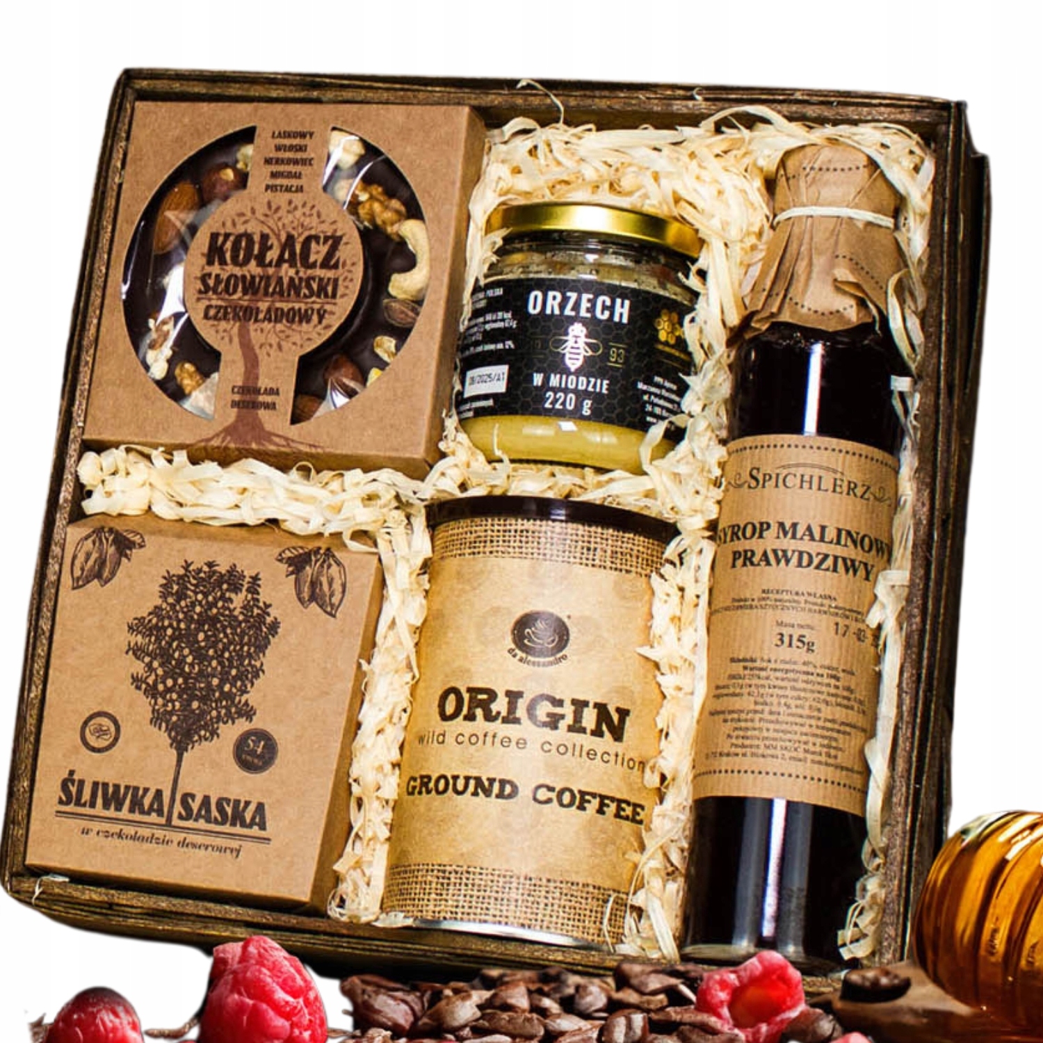 Levně Eko Dárkový Koš Dárek k narozeninám – švestky, káva, koláč, sirup, med