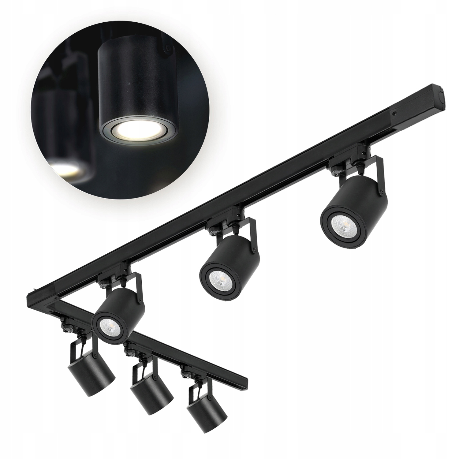 3-fázový kolejnicový set 6x Svítidlo GU10 kolejnice 1m+2m spojka L Černá