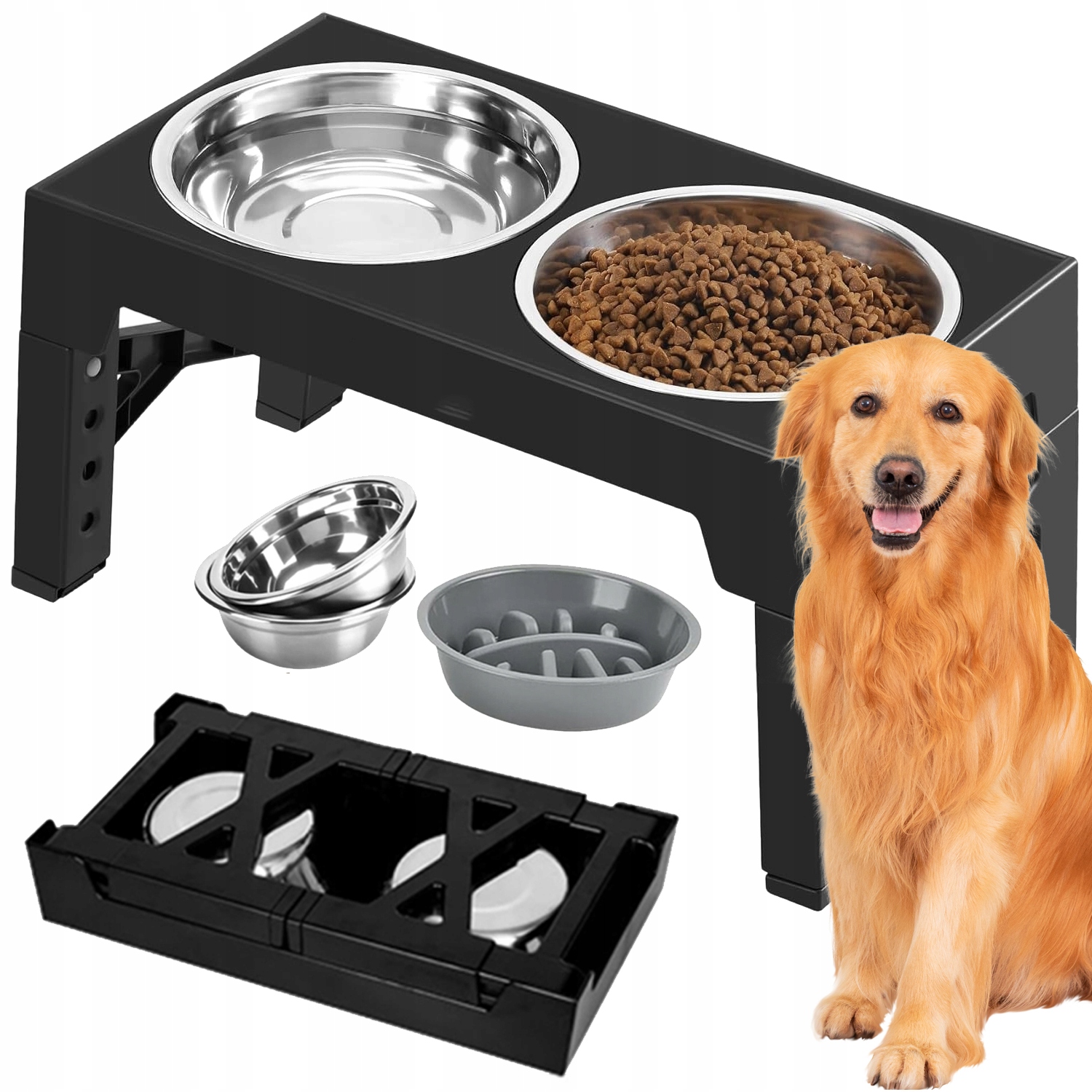 Dvojitá Miska Misky Pro Psy, Nepostříkavá, Zpomalující, Nastavitelná Výška