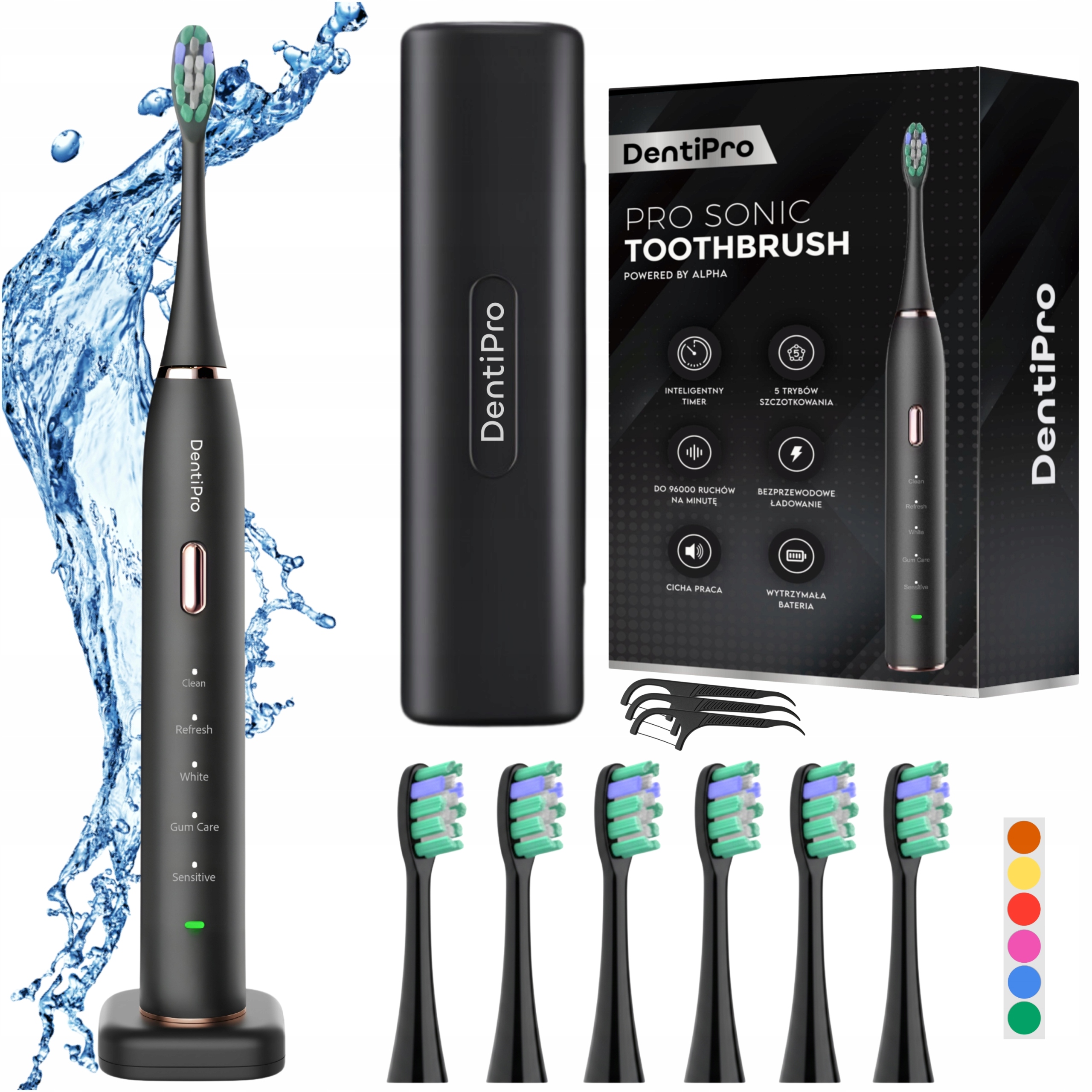 Szczoteczka Soniczna Do Zębów Zestaw Etui 6 końcówek Elektryczna