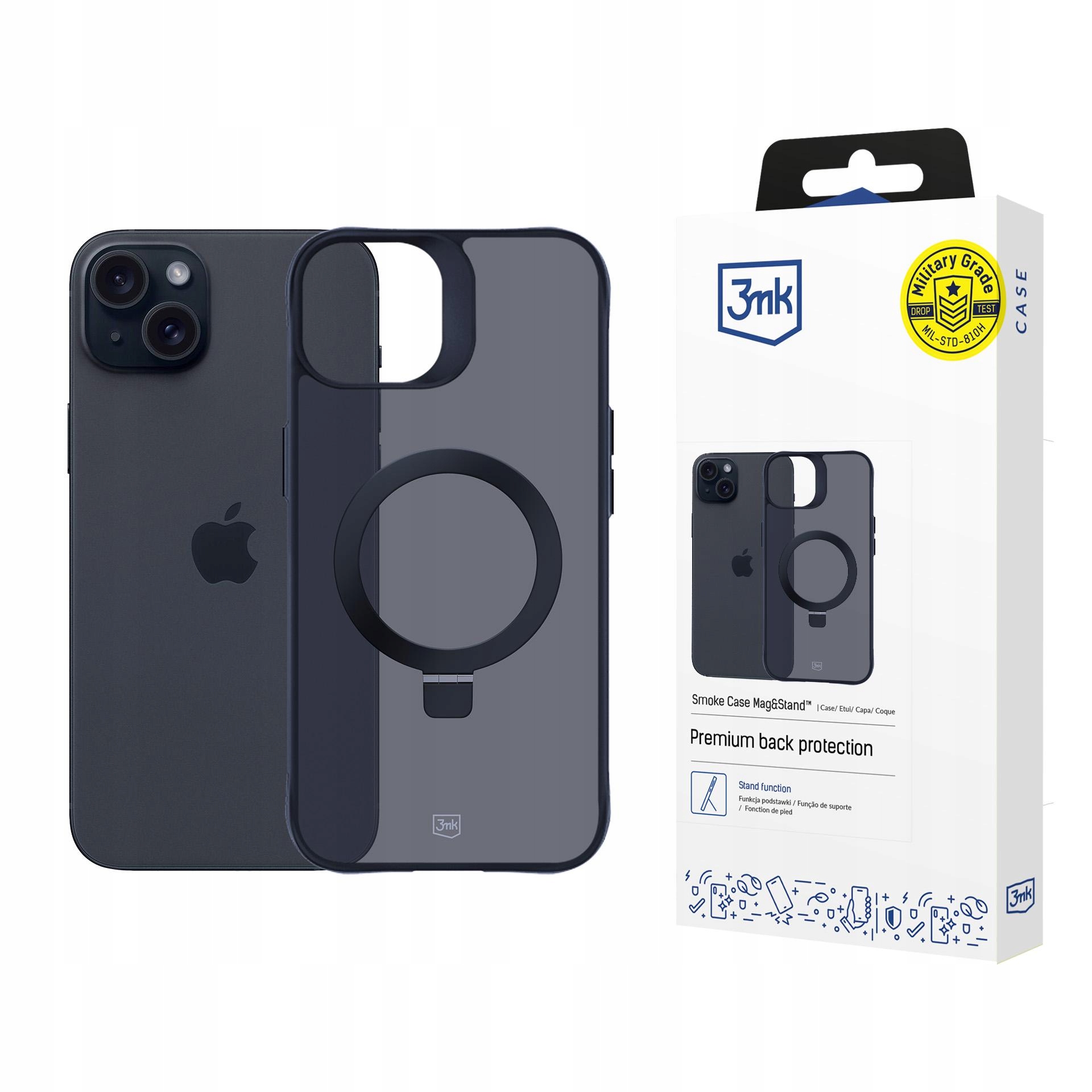 Pouzdro zadní kryt pro Apple iPhone 15 Plus 3mk Smoke Case Mag&Stand
