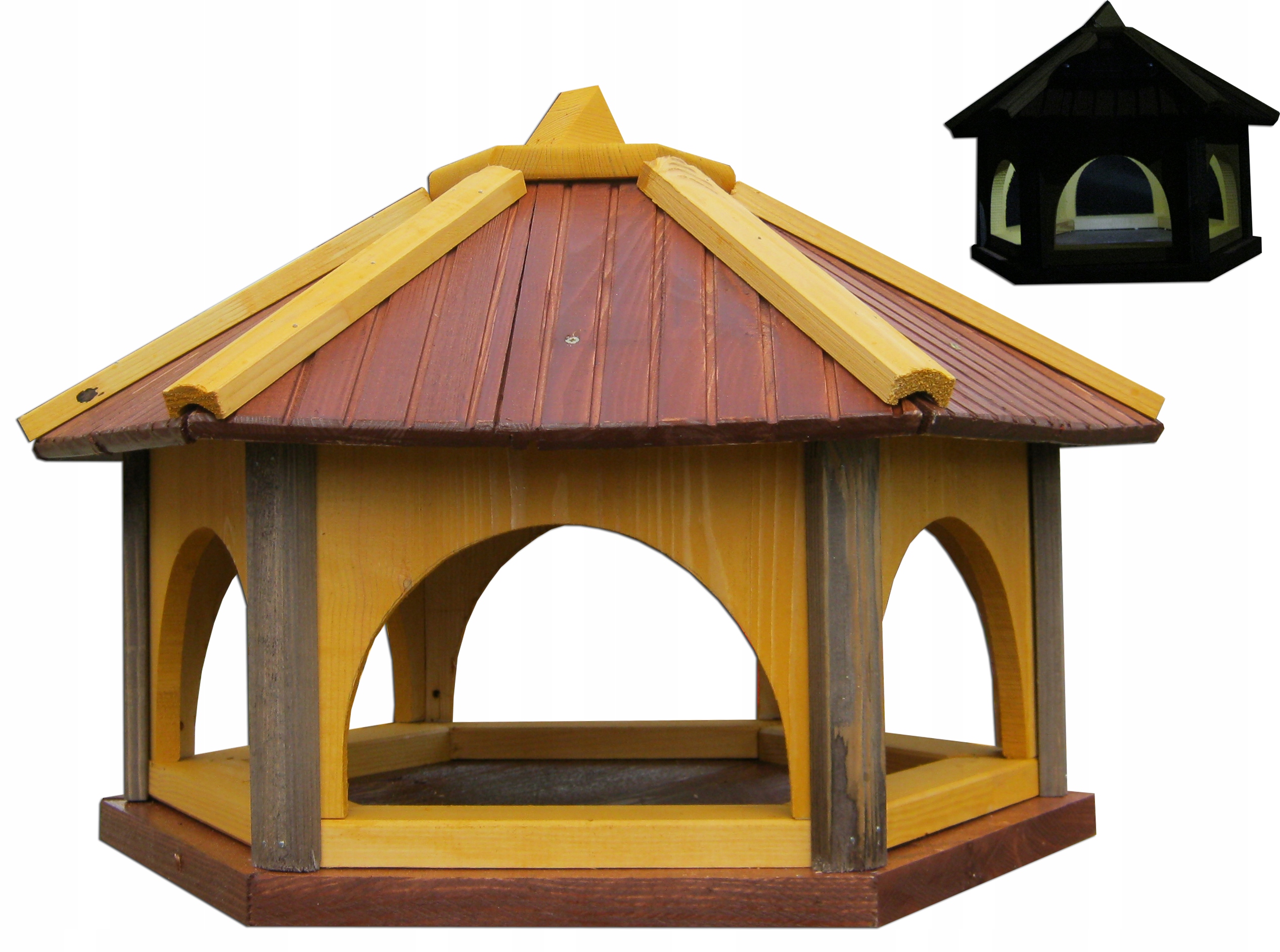 Velké krmítko pro ptáky ze dřeva do zahrady K60_S XXL s Led solárním modulem