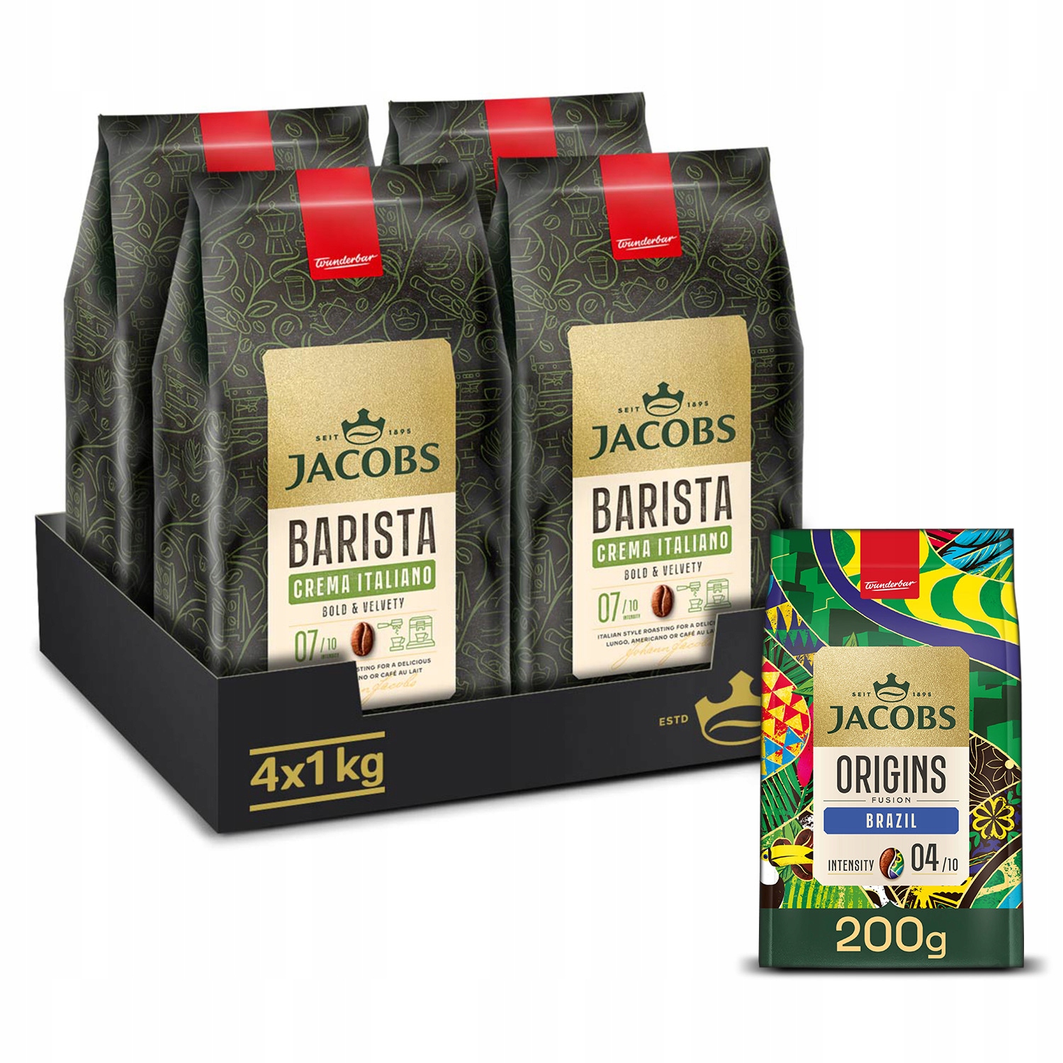 Kawa ziarnista Jacobs Barista Crema Italiano 4x 1kg 200g kawy Gratis!