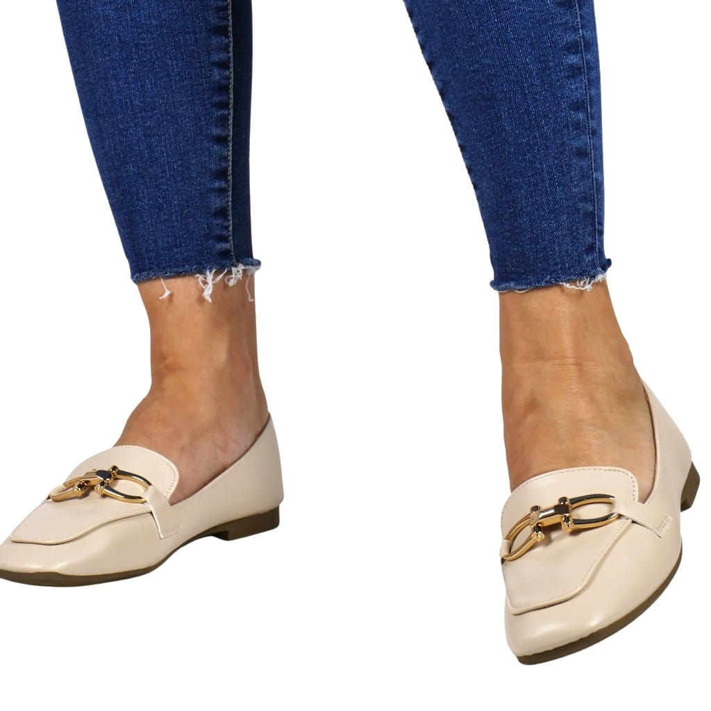 iButy DAMSKIE MOKASYNY Z OZDOBĄ PŁASKIE PÓŁBUTY BEŻOWE LICOWE LEKKIE Kod producenta 17304 BEŻOWE ZAM