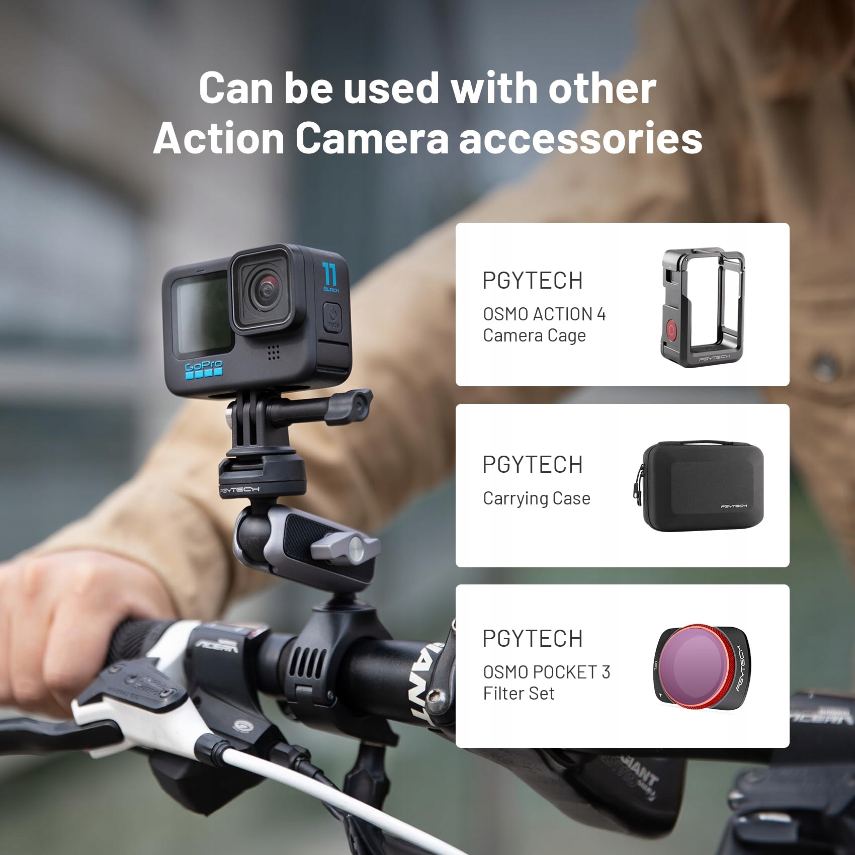 PGYTECH Uchwyt Rowerowy Motocyklowy Do DJI OSMO GoPro Insta360 1/4 Adapter — miniatura 6