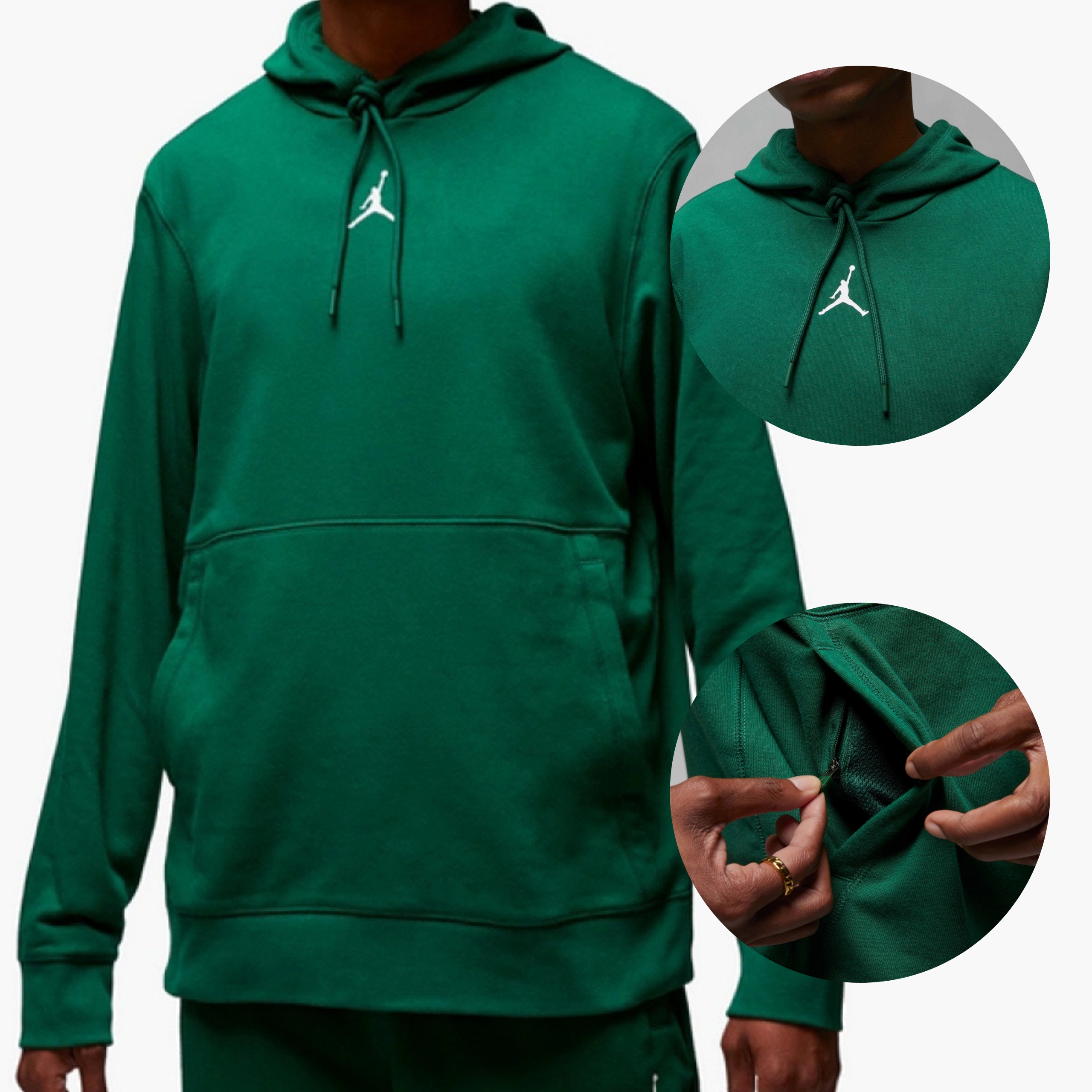 Pánská Mikina Pohodlná Teplá Zelená S Kapucí Nike Jordan CV8437 341 vel. S