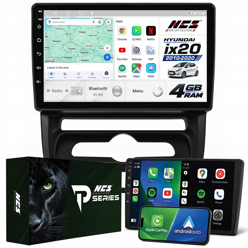 Rádio Navigácia Android RS-305 Hyundai IX20 2010-2020 Manuálna klimatizácia 4GB 9"