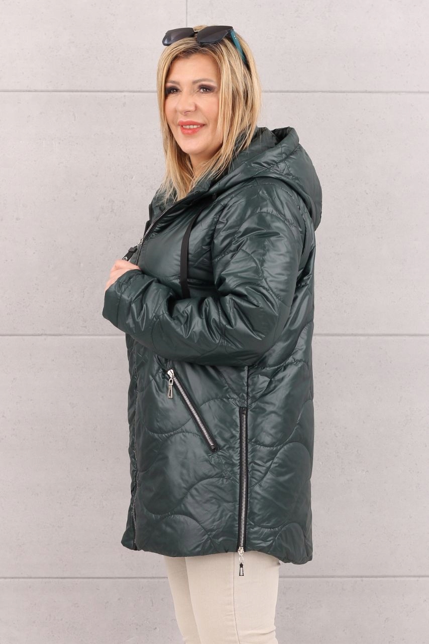 PIKOWANA KURTKA DAMSKA LEKKA PRZEJŚCIOWA Z KAPTUREM DUŻE ROZMIARY Odcień zieleń zgniła