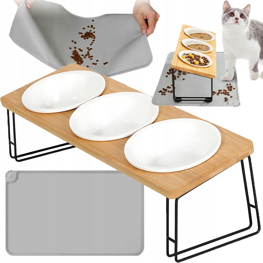 Levně Sada Vyvýšených Misek Pro Kočky, 3-DÍLNÁ Keramická Miska S Podložkou