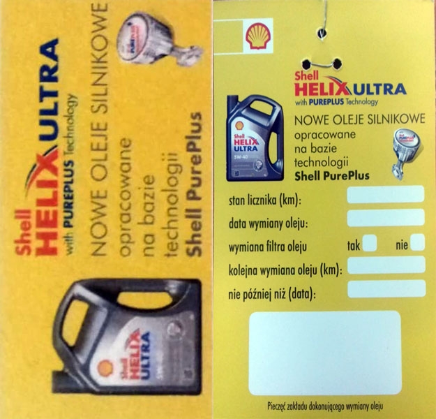 

Shell Zawieszka na silnik przy wymianie oleju 1szt