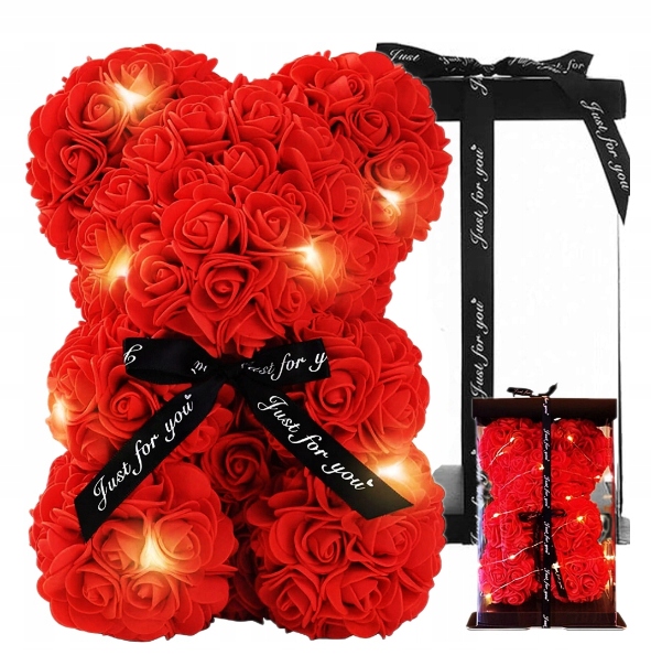 Led Světýlka XXL Medvídek Červené Růže V Krabičce Milostný Dárek Svítí Led