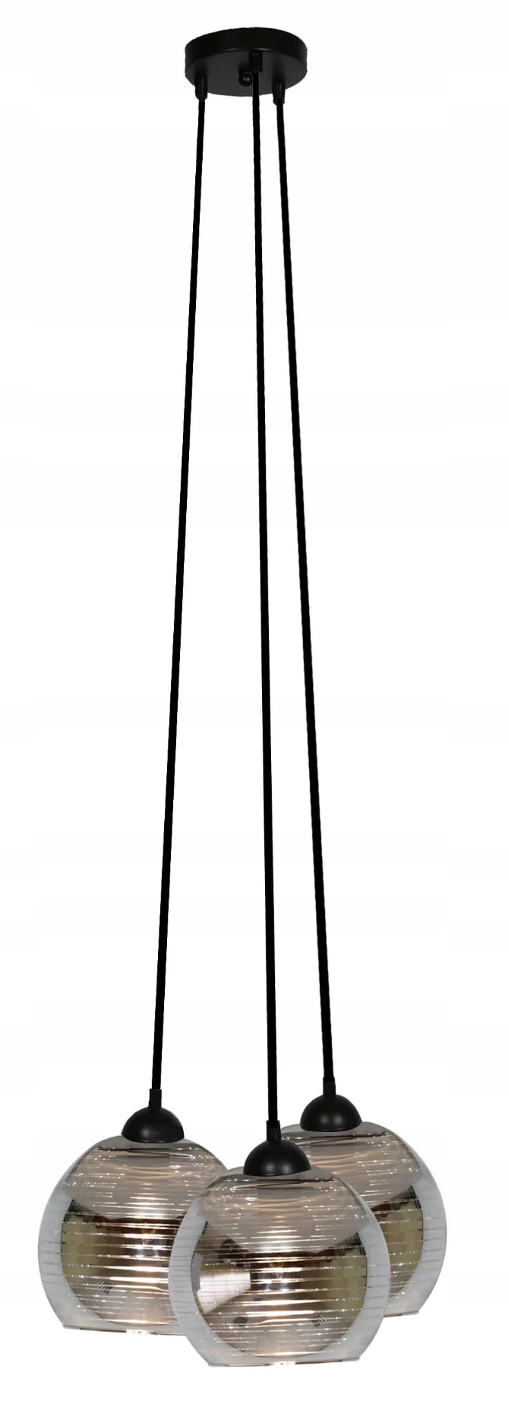 Trojitá závesná lampa okrúhla, čierna, chrómované sklenené gule Candellux