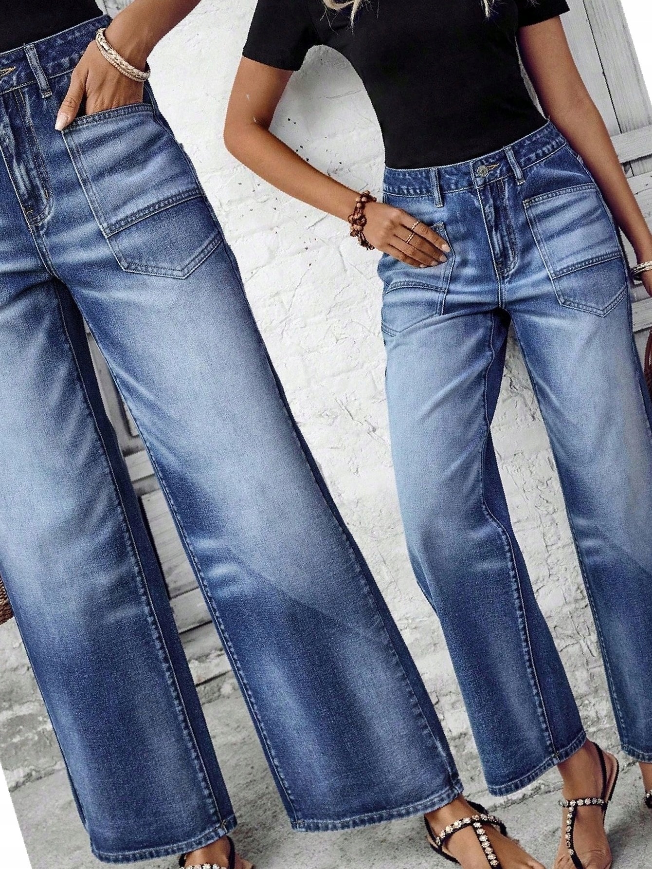 Džíny Fit Mom s širokými nohavicemi, modré, 30, stínované