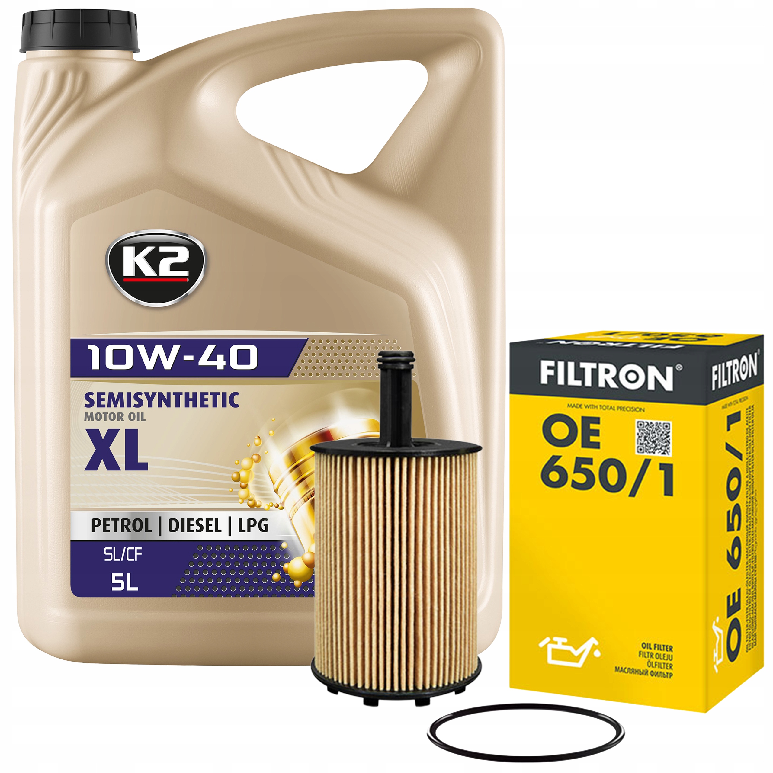 Olej silnikowy K2 Texar 5L 10W-40 Filtr oleju Oe 650/1 Filtron