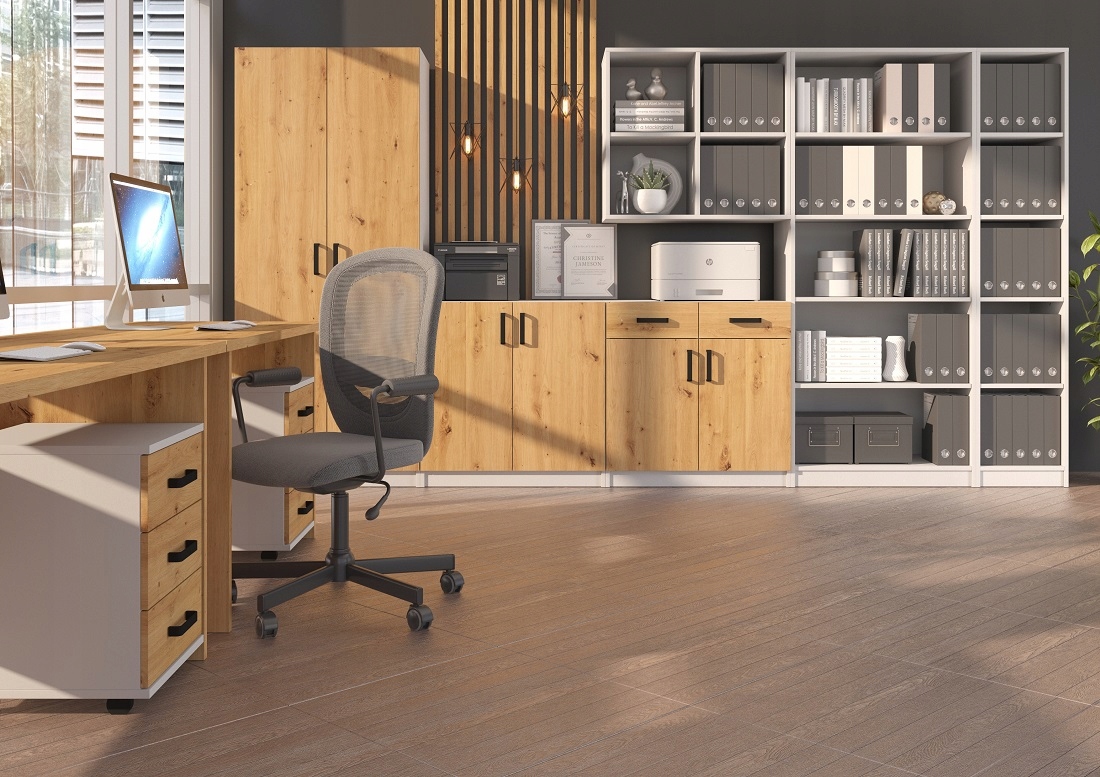 Biurko z komodą METZ 130 dąb artisan Montaż meble do samodzielnego montażu