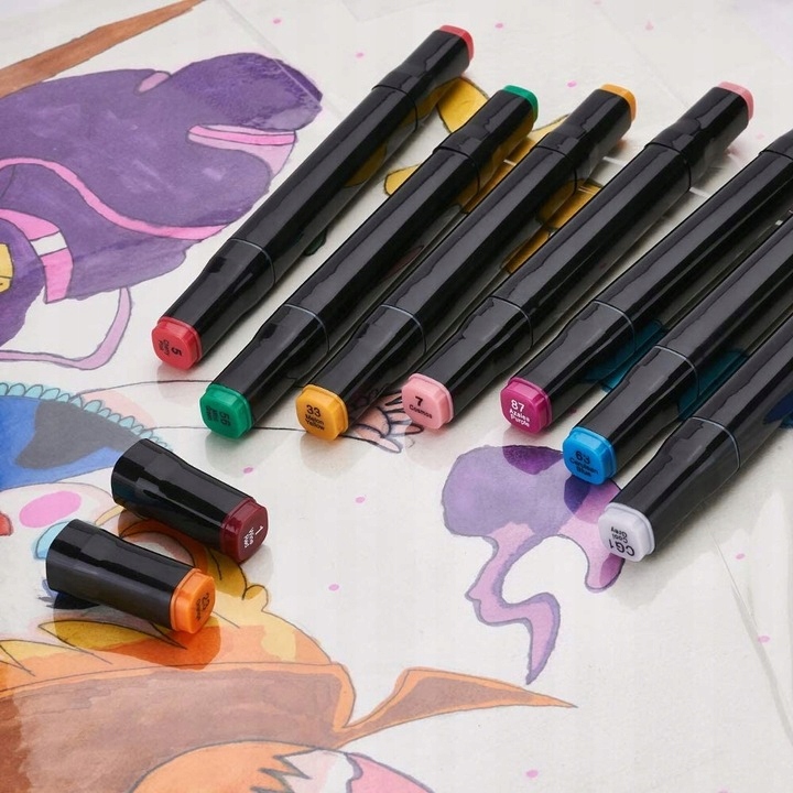 MARKERY ALKOHOLOWE 80 SZT Flamastry Mazaki Pisaki Dwustronne TORBA +GRATIS Marka inna