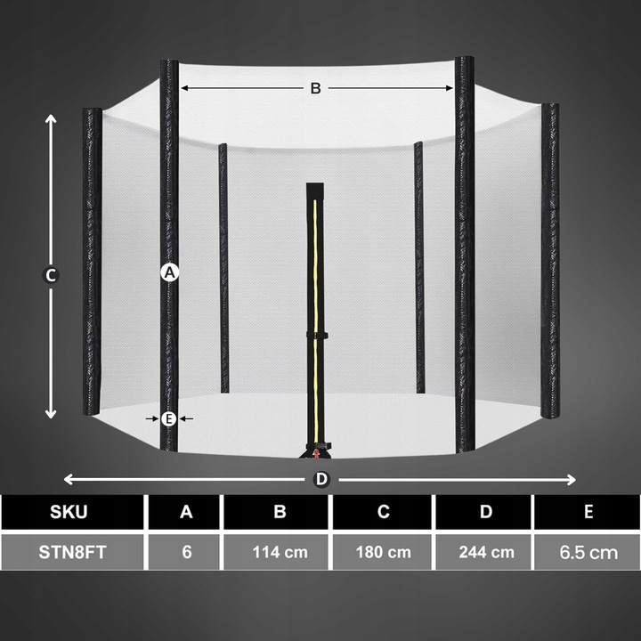 ZEWNĘTRZNA SIATKA DO TRAMPOLINY MOCNA OCHRONNA UNIWERSALNA 180cm 244cm 6sł Wiek dziecka 0 +