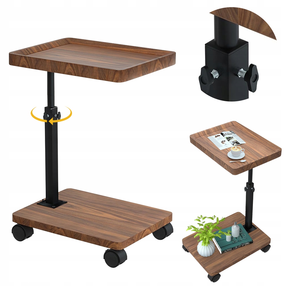 360° Boční Pomocný Stolek 45-80 CM Na Kolečkách Pod Notebook Loftový