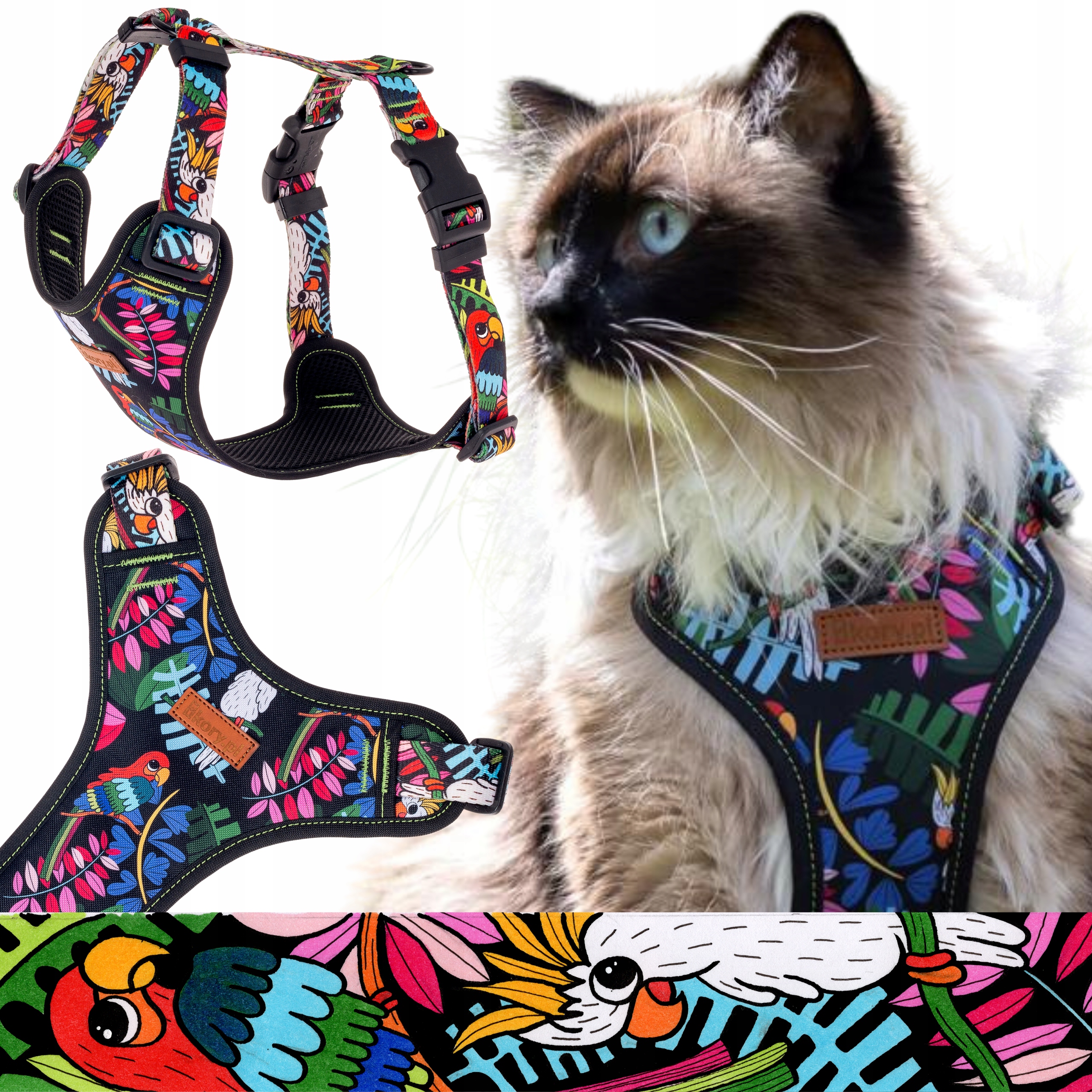 Beztlakové nastavitelné popruhy pro odcházející kočku Ukory Jungle papoušky