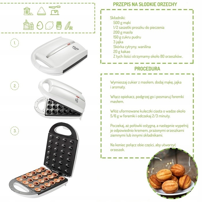 OPIEKACZ DO ORZESZKÓW CIASTEK FORMA 24 SZTUK 1600W AD3039 Kod producenta AD3039