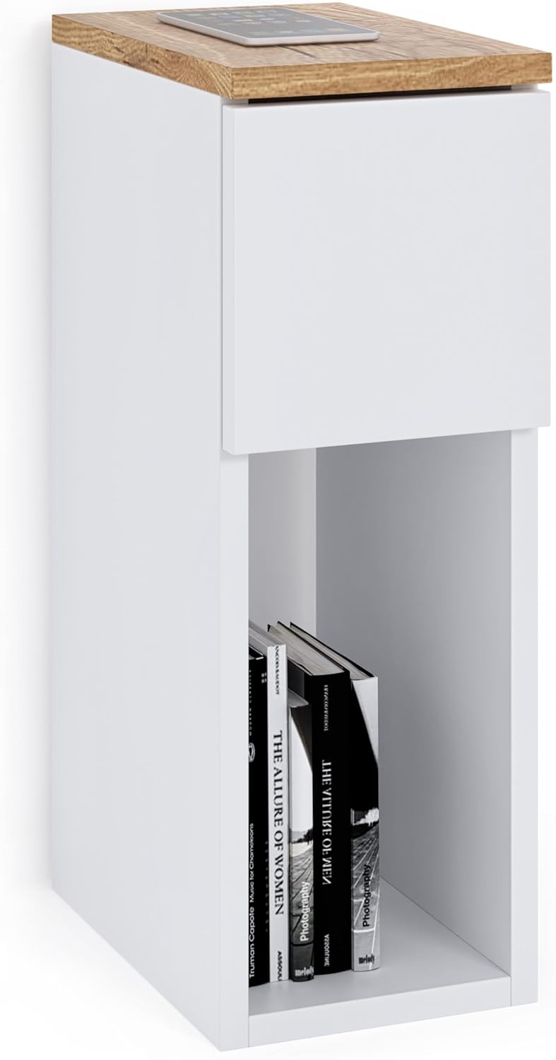 Noční Stolek Úzký Se Zásuvkou, noční stolek s poličkou, rozměry: 20 x 30 x 55 cm