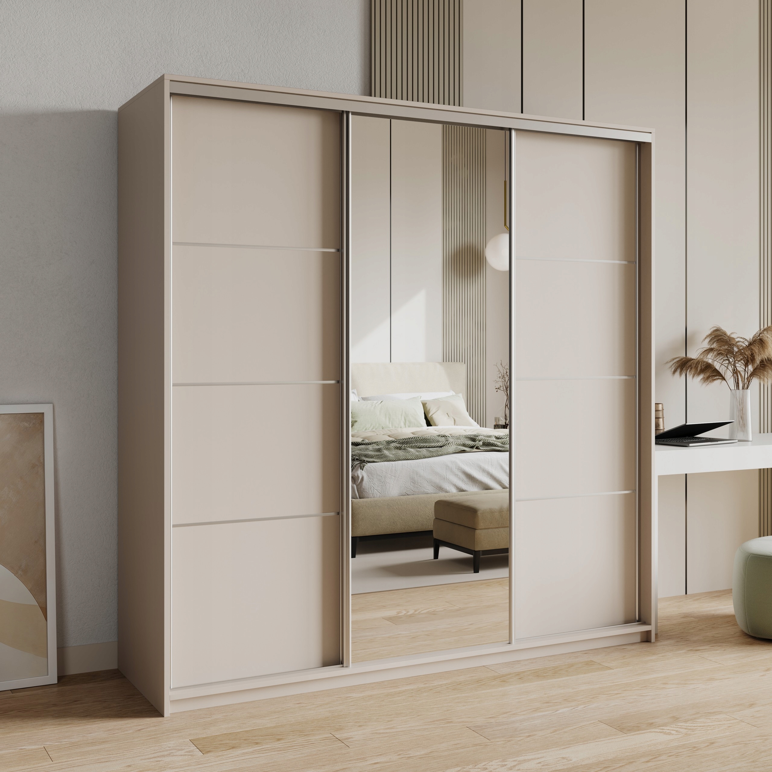 Skříň 180 cm se zrcadlem Zásuvky Třídveřová Kašmír Satén