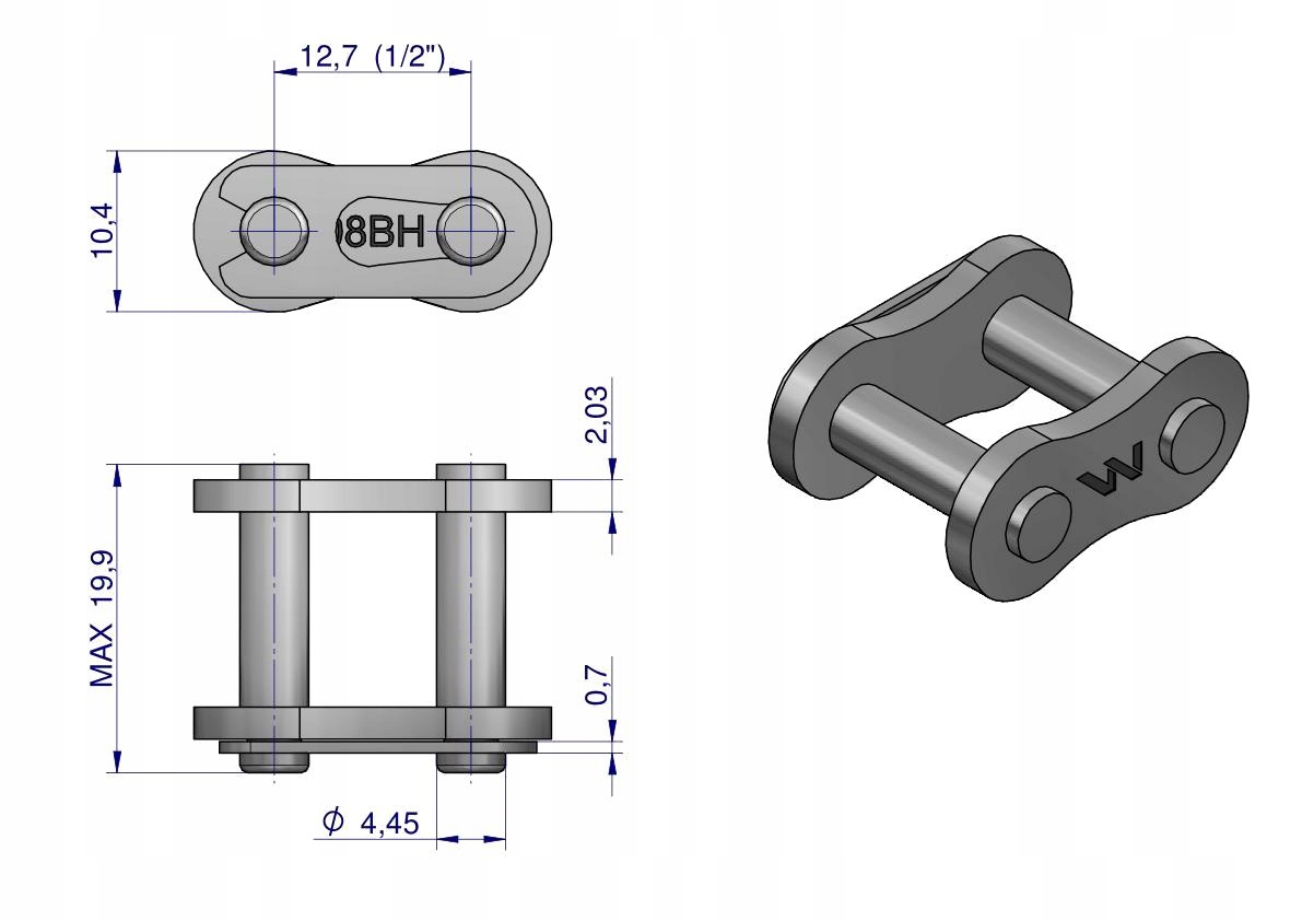 Zamek łańcucha wzmocnionego przemysłowego Z08BH-1 (R1 1/2) Waryński ( sprze Producent części Agro
