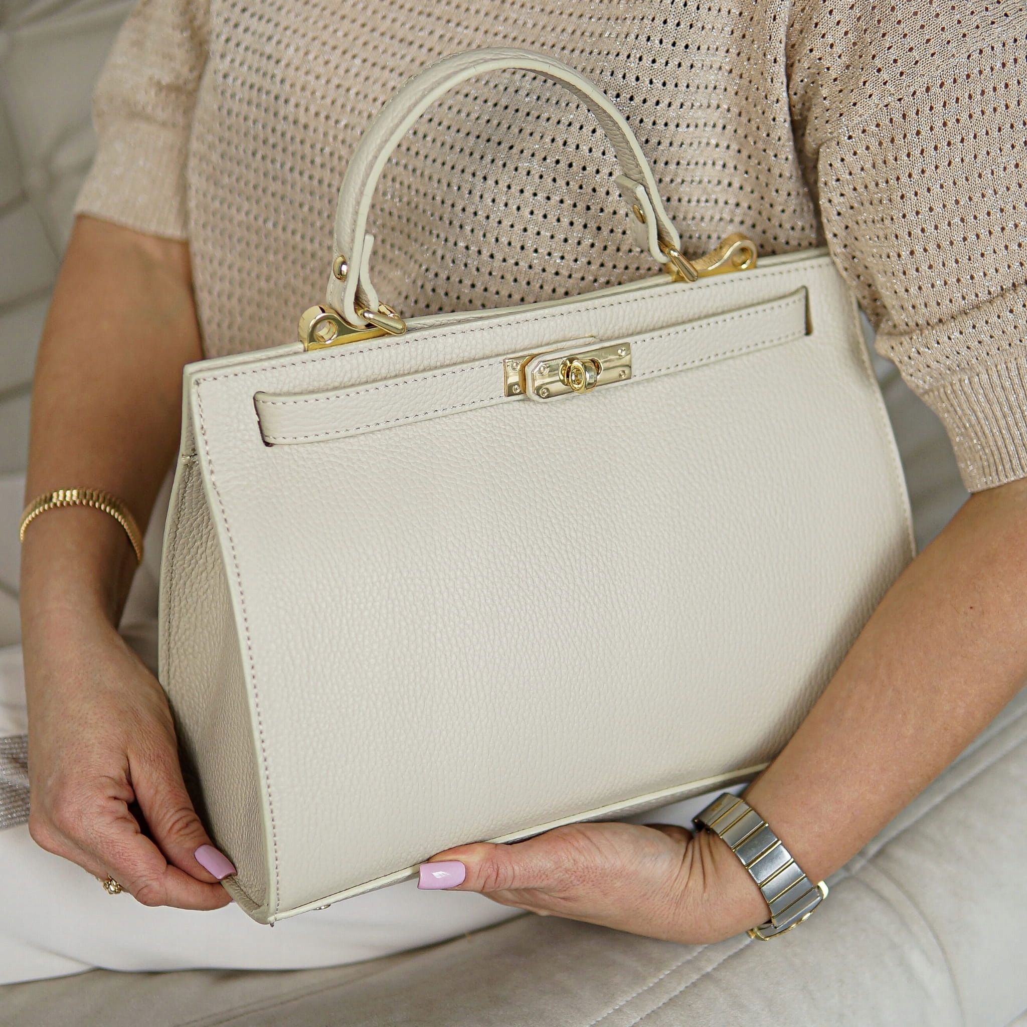 Torebka Damska skóra naturalna Cassandra Ecru Model Cassandra