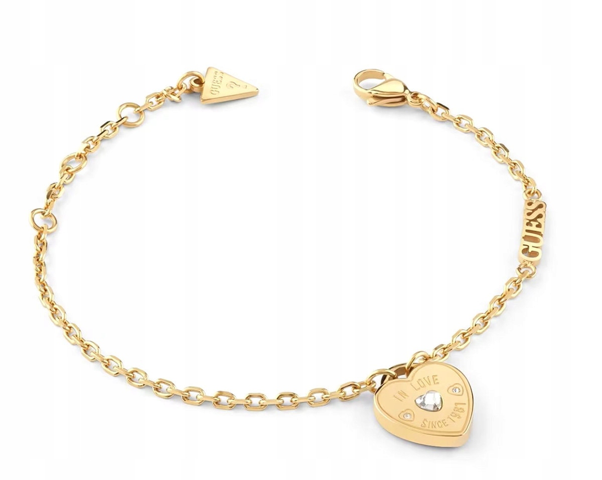 Zlatý Ocelový Náramek Guess Amore Zirkony Srdce JUBB05057JWYGS