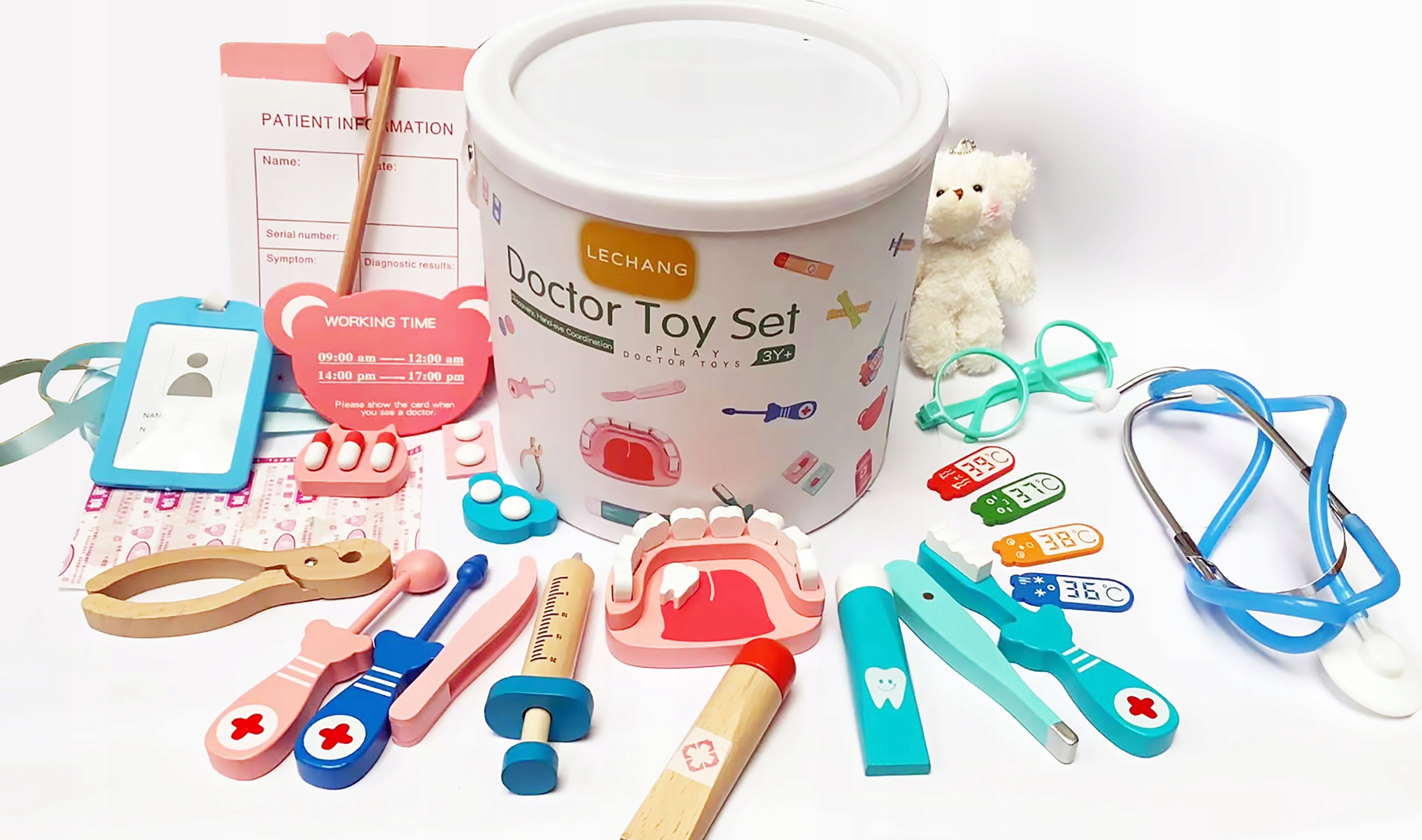 DREWNIANY ZESTAW LEKARSKI DOKTOR LEKARZ DENTYSTA zabawa w doktora Marka bez marki