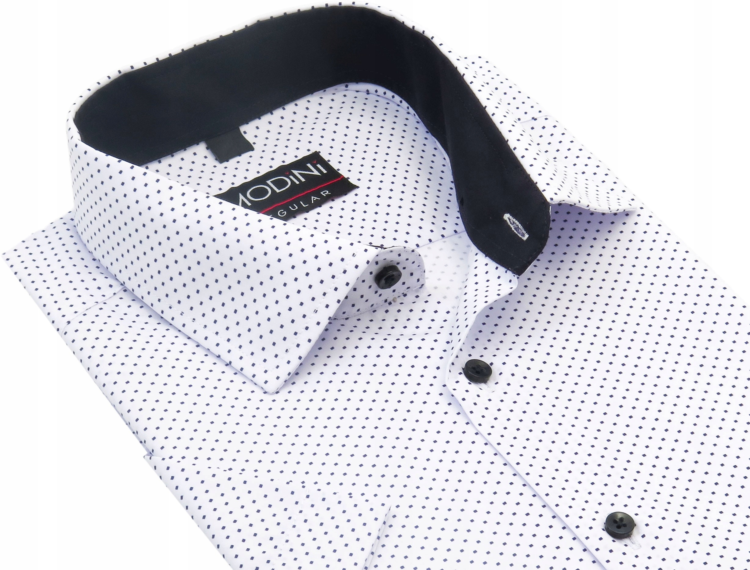 Biała koszula z krótkim rękawem Modini w kropki DK7 176-182 46-Regular
