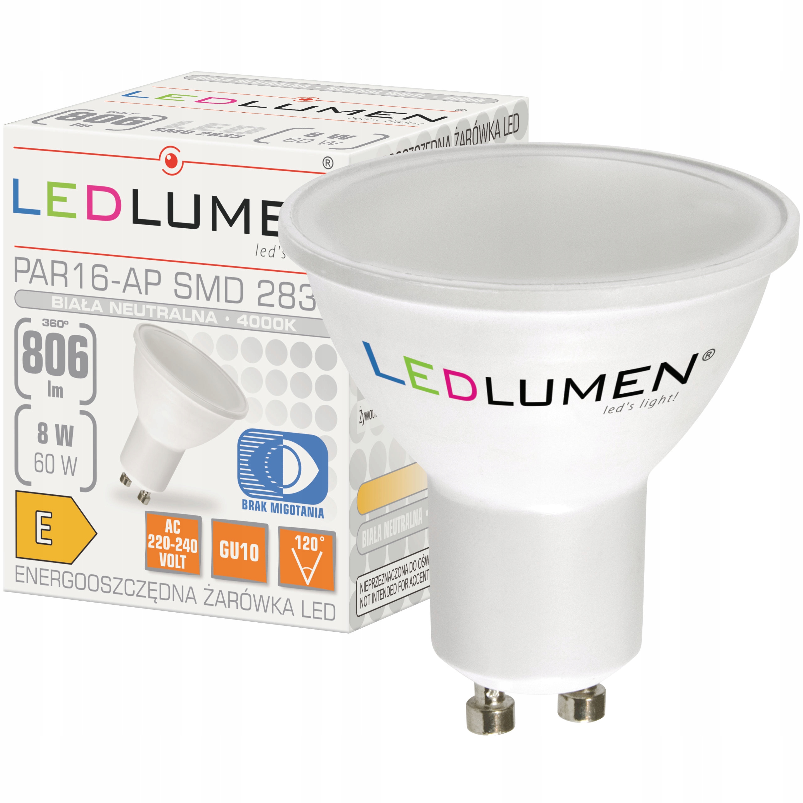 

Żarówka Led GU10 PAR16 8W=60W Smd 806lm Neutralna