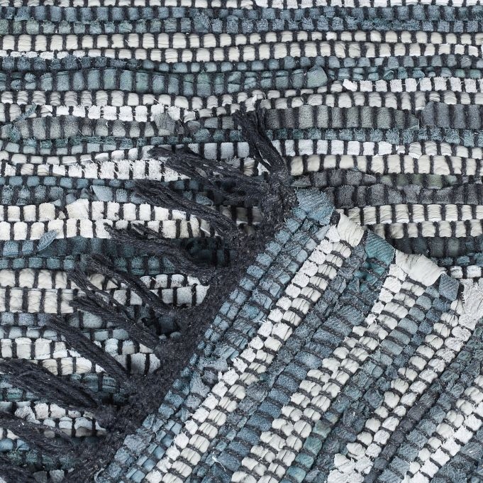 Koberec tkaný 70 x 140 cm, běhoun s třásněmi, kůže a bavlna, pletený