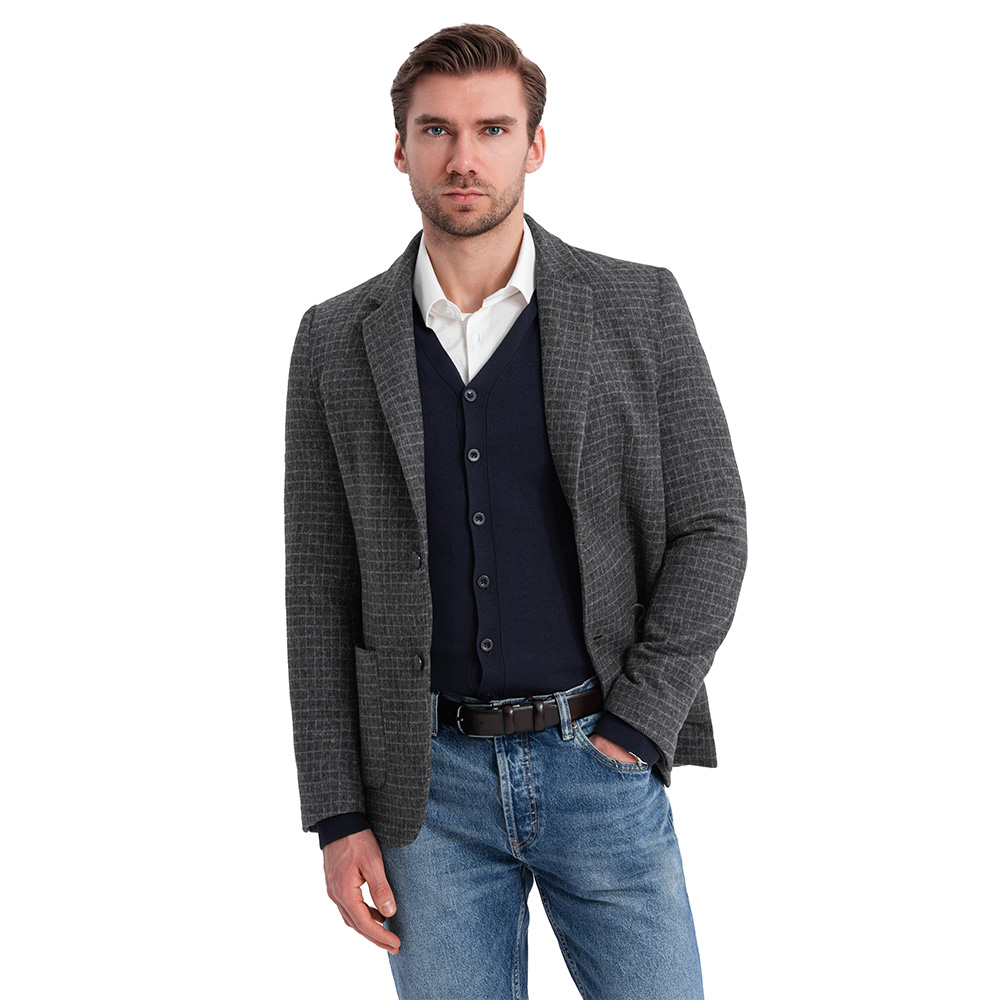Pánská sako bunda s příměsí vlny grafitová V2 OM-BLZB-0117 S
