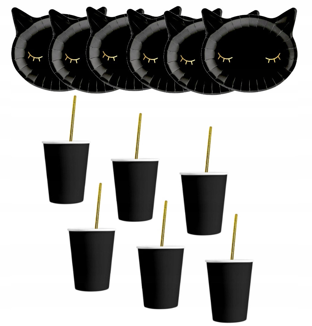 

Zestaw urodziny kubki talerzyki słomki czarny kot