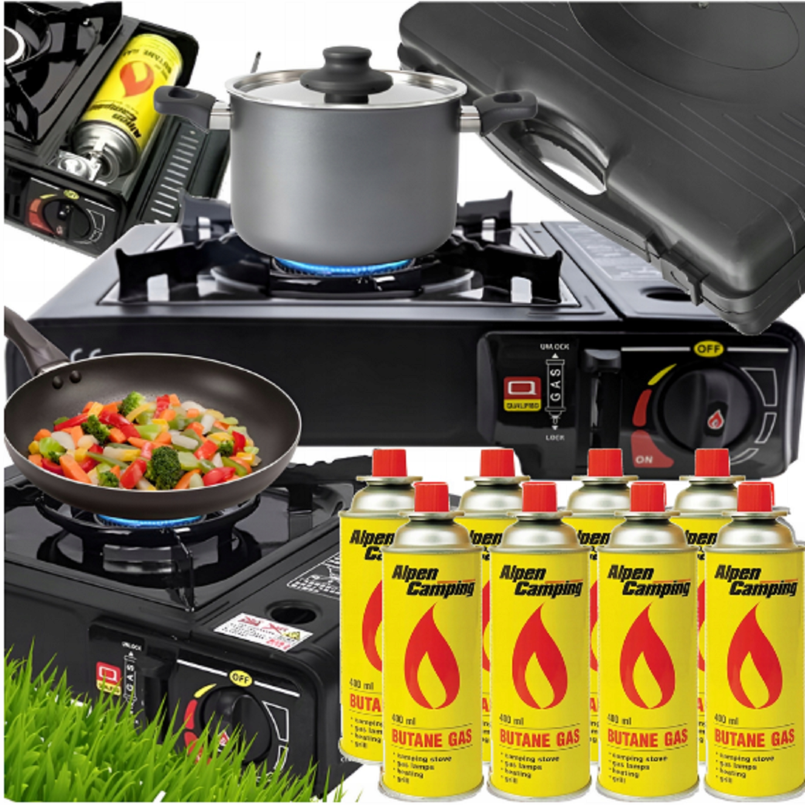 KUCHENKA GAZOWA TURYSTYCZNA NA KARTUSZE PRZENOŚNA POLOWA + 8 x KARTUSZ GAZU