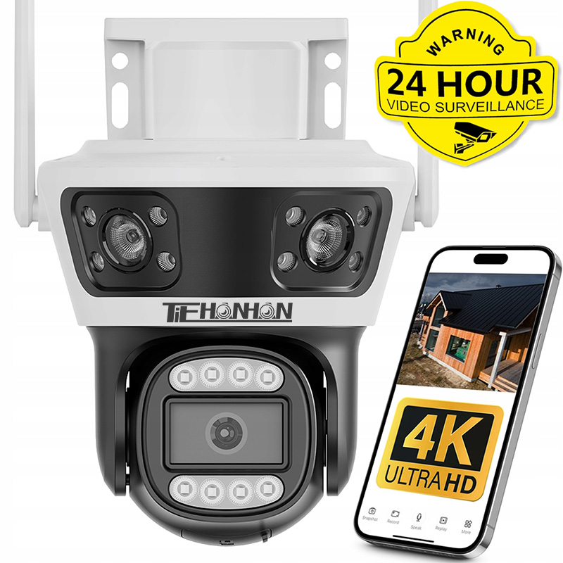 Trojitá Otočná Kamera Wifi Ip Vonkajšia Kamera 3v1 Qhd 2+2+2MP Sd Karta 64G