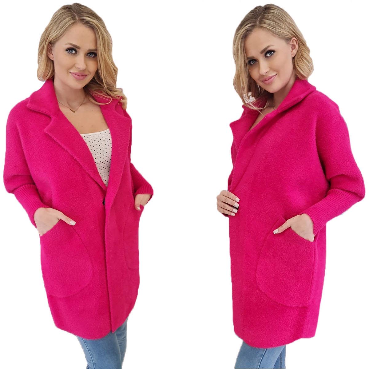 Płaszcz Klasyczny Z Alpaki Wełna Fuksja